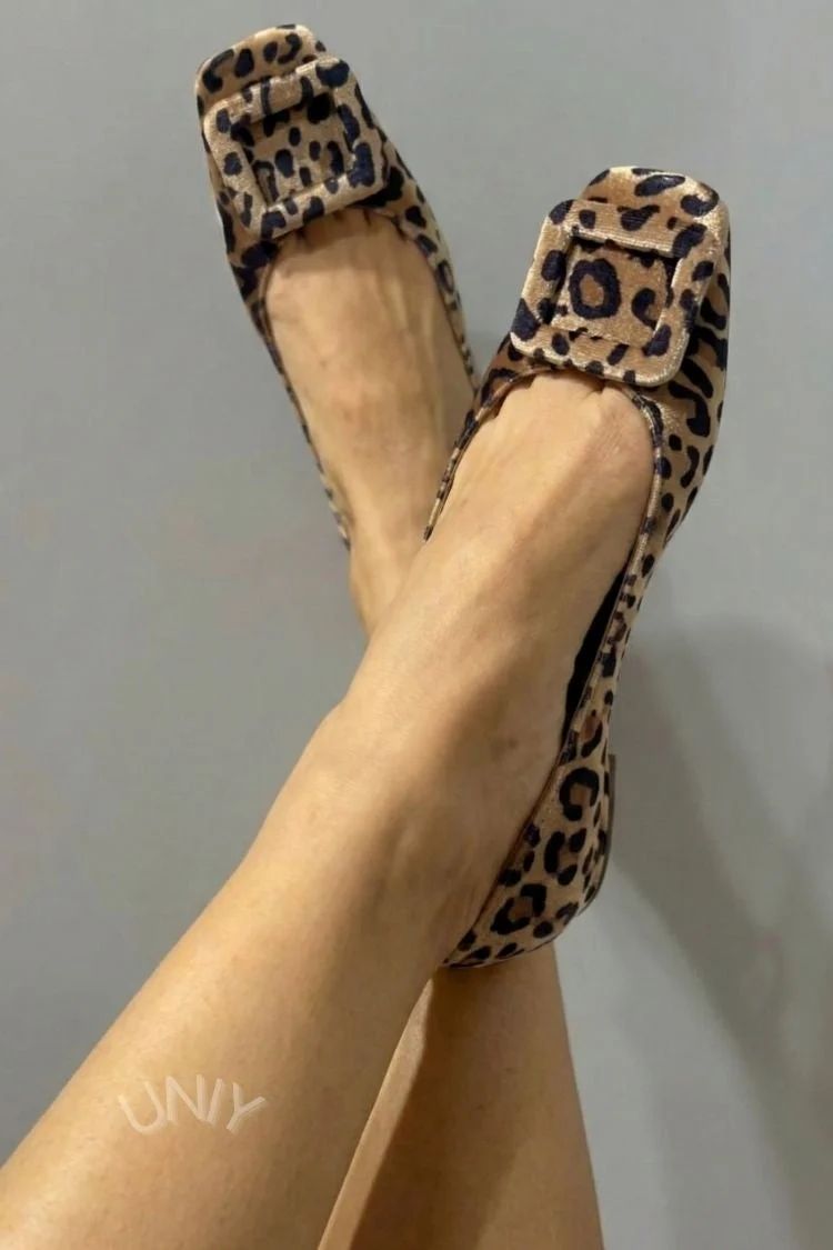 Velvet Square-Toe Flats with Buckle