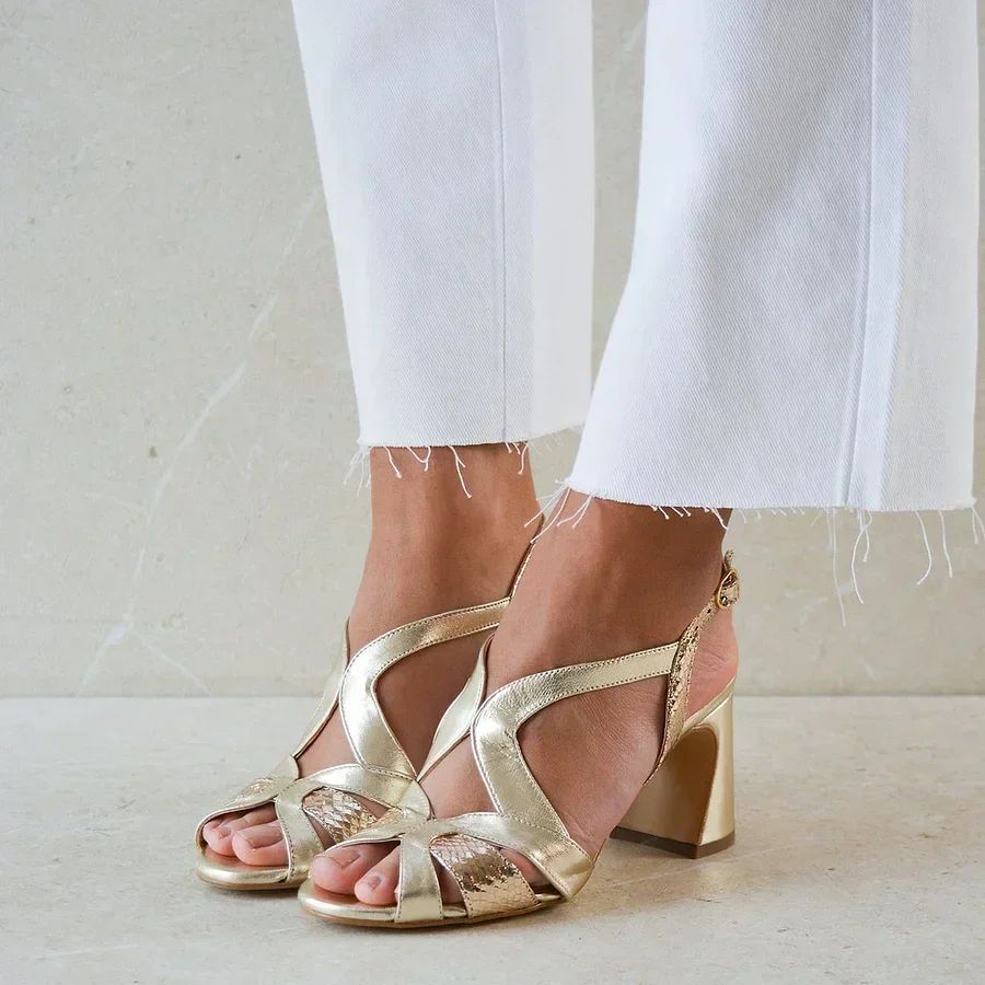 Shiny Asymmetric Peep-Toe Block Heels with Cut-Outs