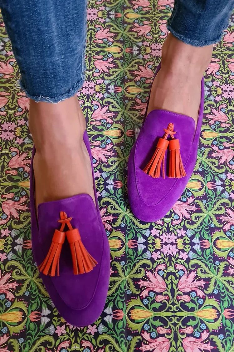Retro Matt Faux Suede Loafers with Tassels