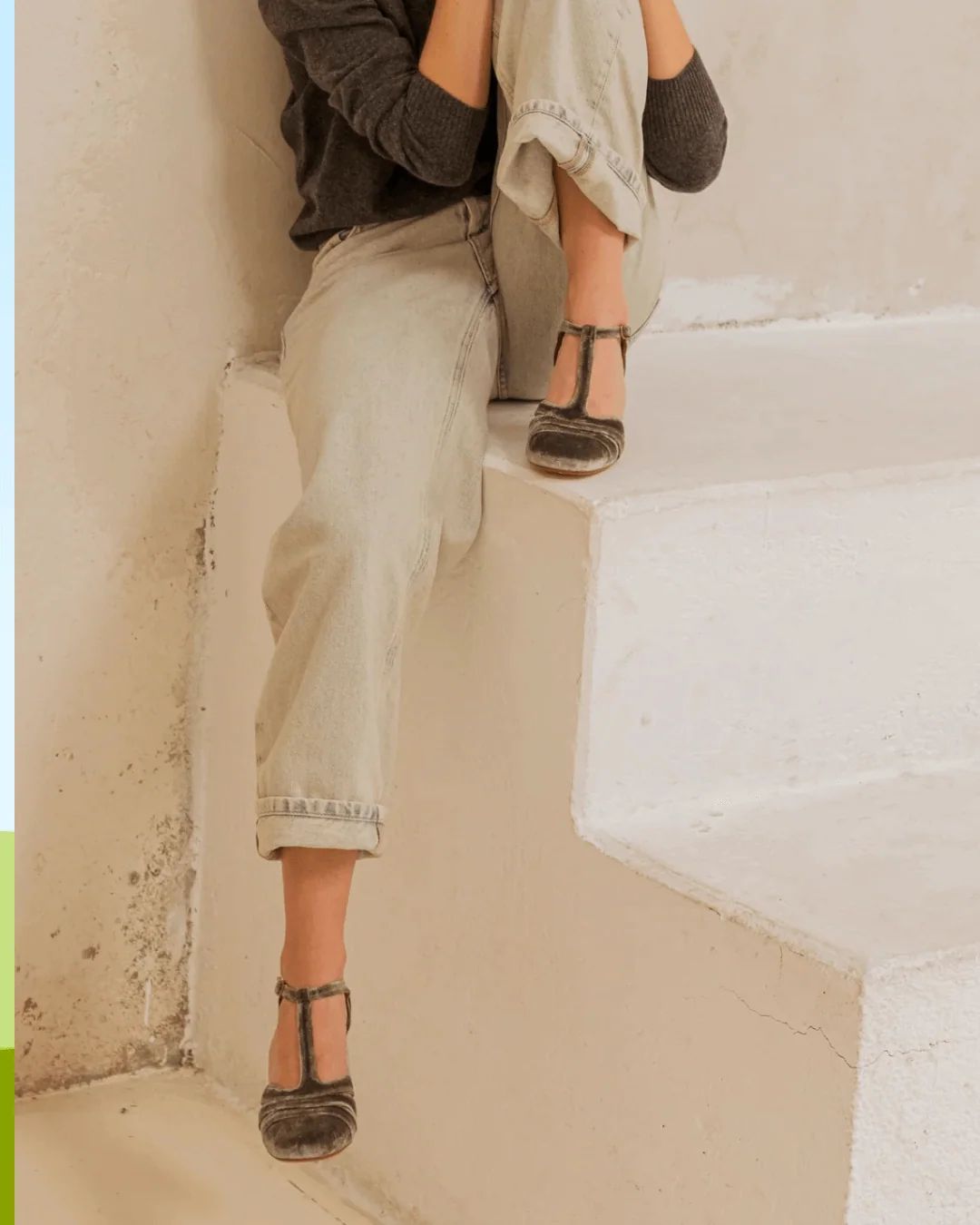 Velvet Cut-Out Block Heels with Buckle and T-Bar Strap