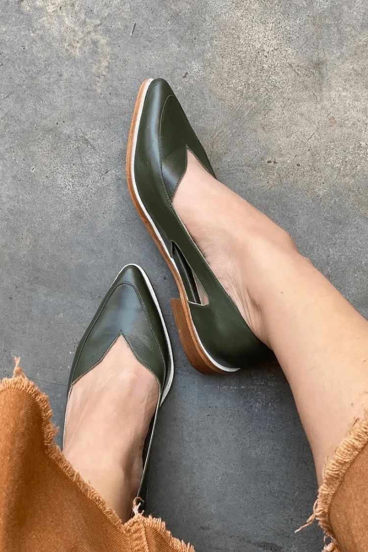 Casual Navy Pointed-Toe Cut-Out Slip-On Flats