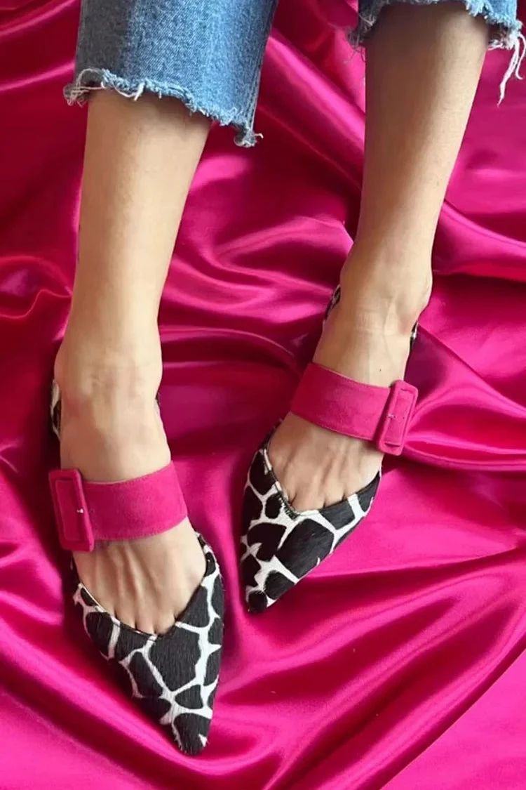 Leopard-Print Kitten-Heel Flats with Buckle Strap