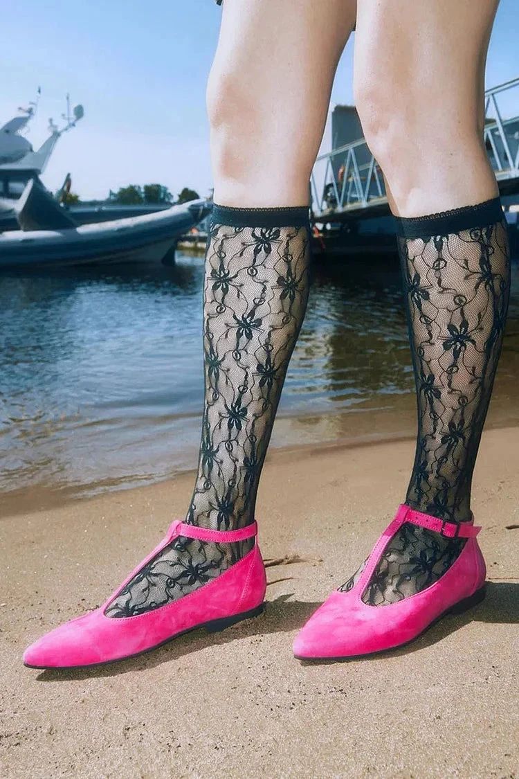 Fuchsia Pointed-Toe Flats with Buckle and T-Bar Strap