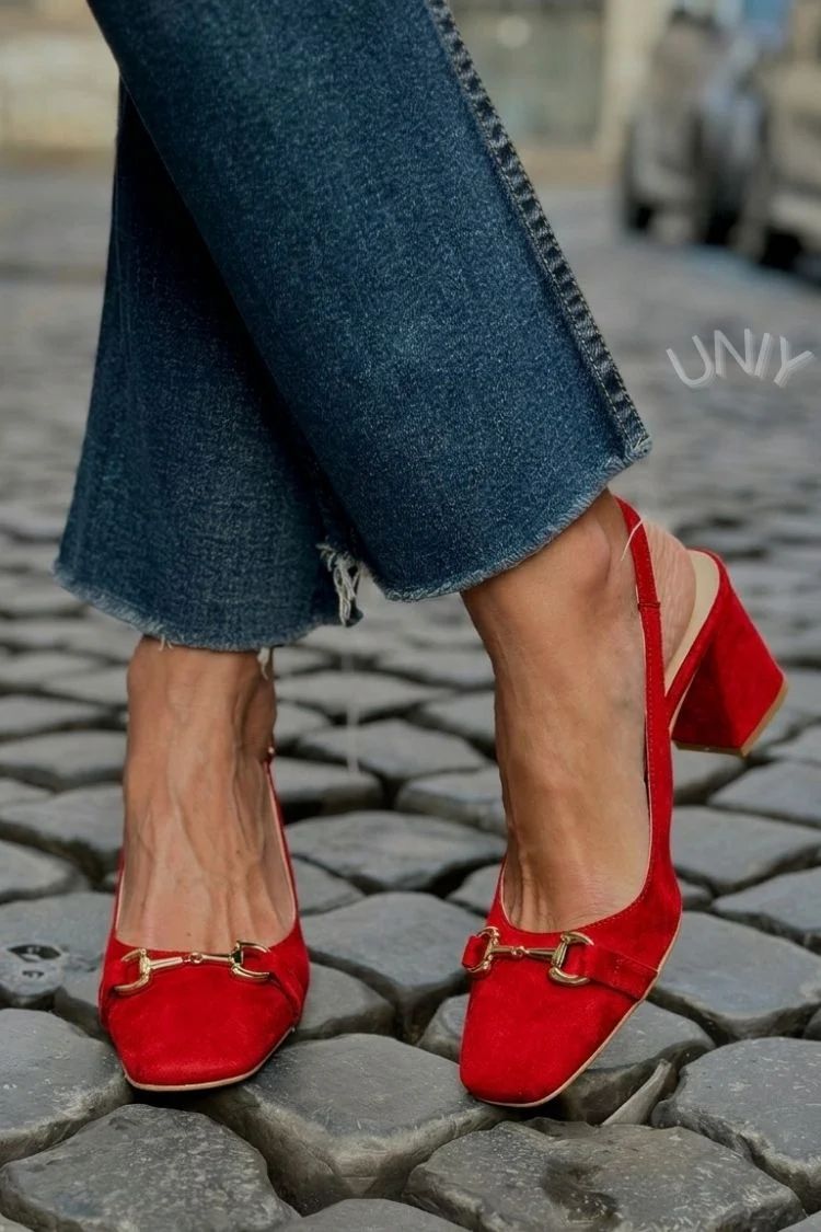 Olive Suede Slingback Block Heels