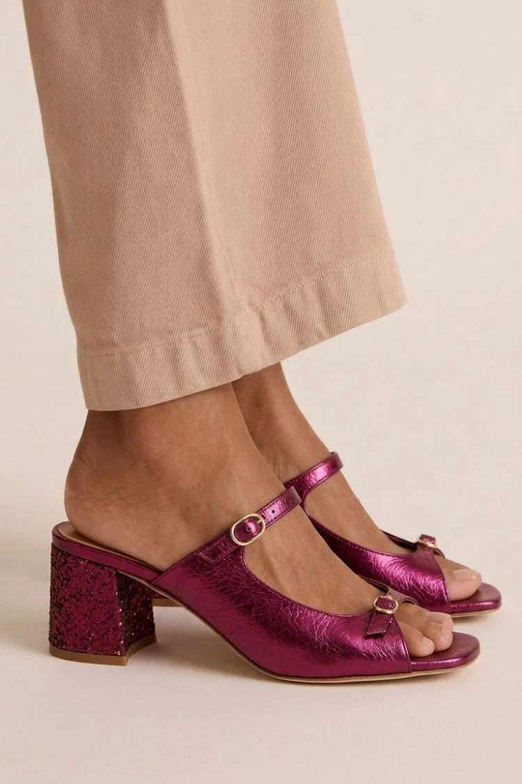 Gold Colour-Block Cut-Out Slingback Block Heels