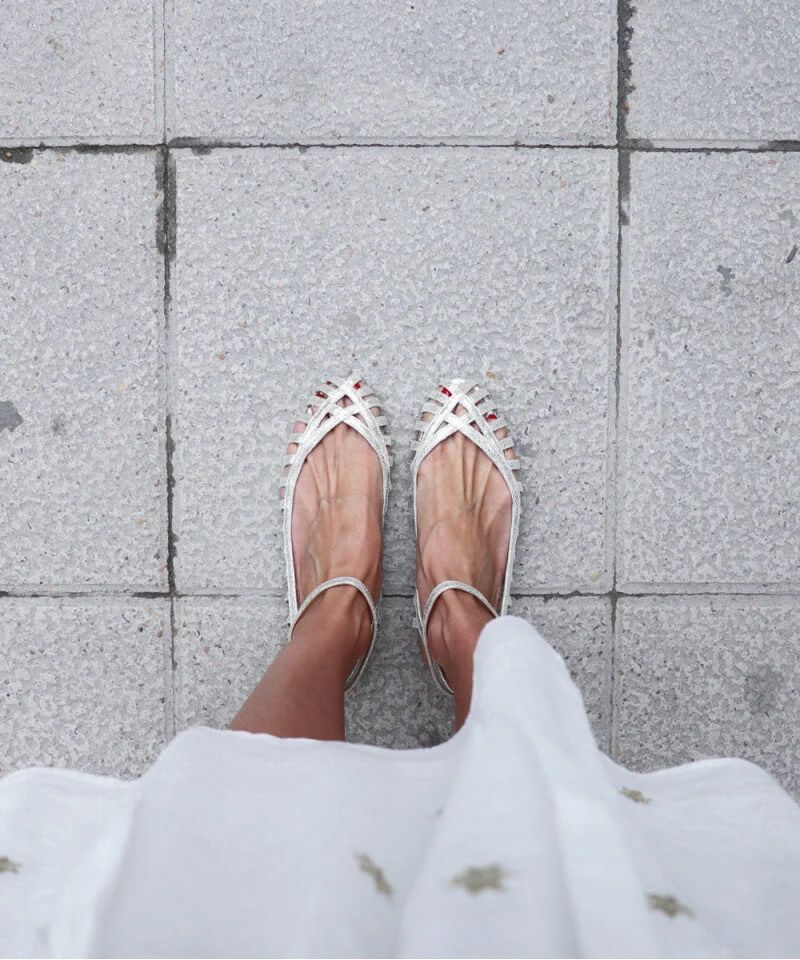 Silver Cut-Out Round-Toe Sandals with Ankle Strap
