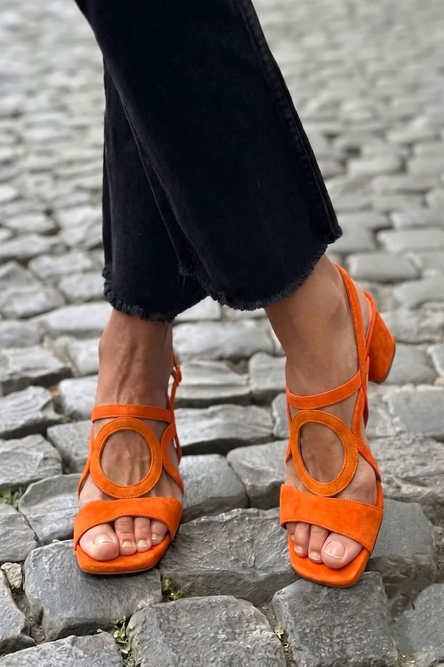 Yellow Cut-Out Square-Toe Slingback Heeled Sandals