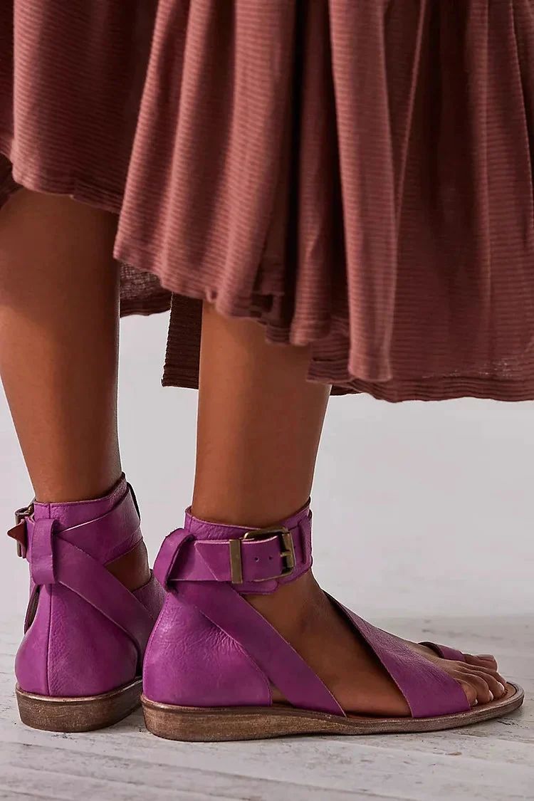 Purple Sandals with Ankle Strap, Buckle and Toe Loop