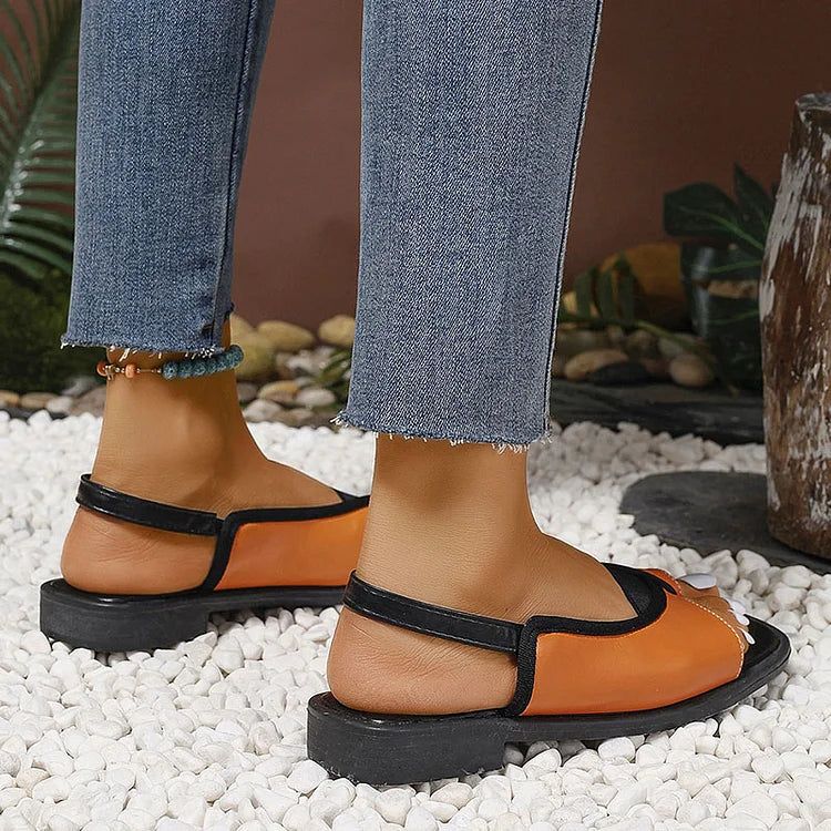 Leopard-Print Patchwork Square-Toe Slingback Sandals