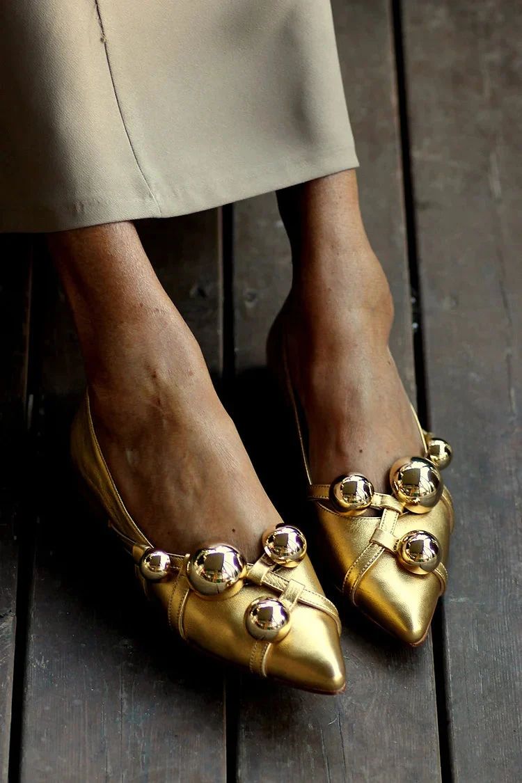 Shiny Metallic Gold Pointed-Toe Flats [Pre-Order]