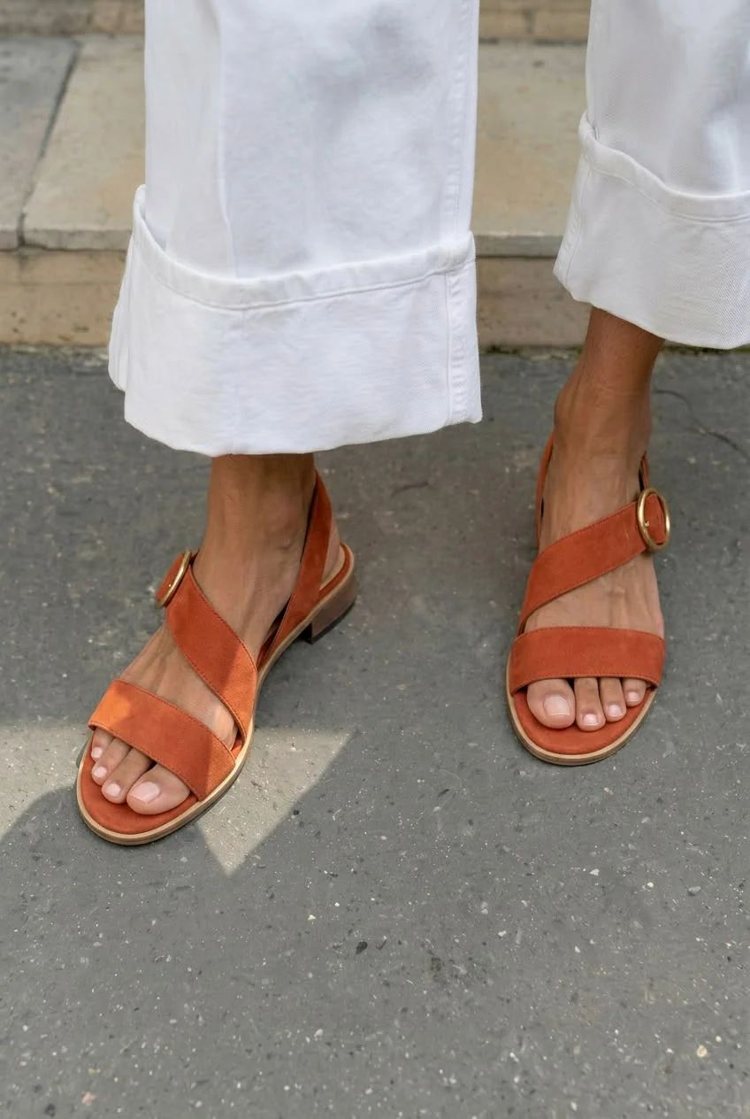 Casual Asymmetric Flat Open-Toe Sandals with Buckle