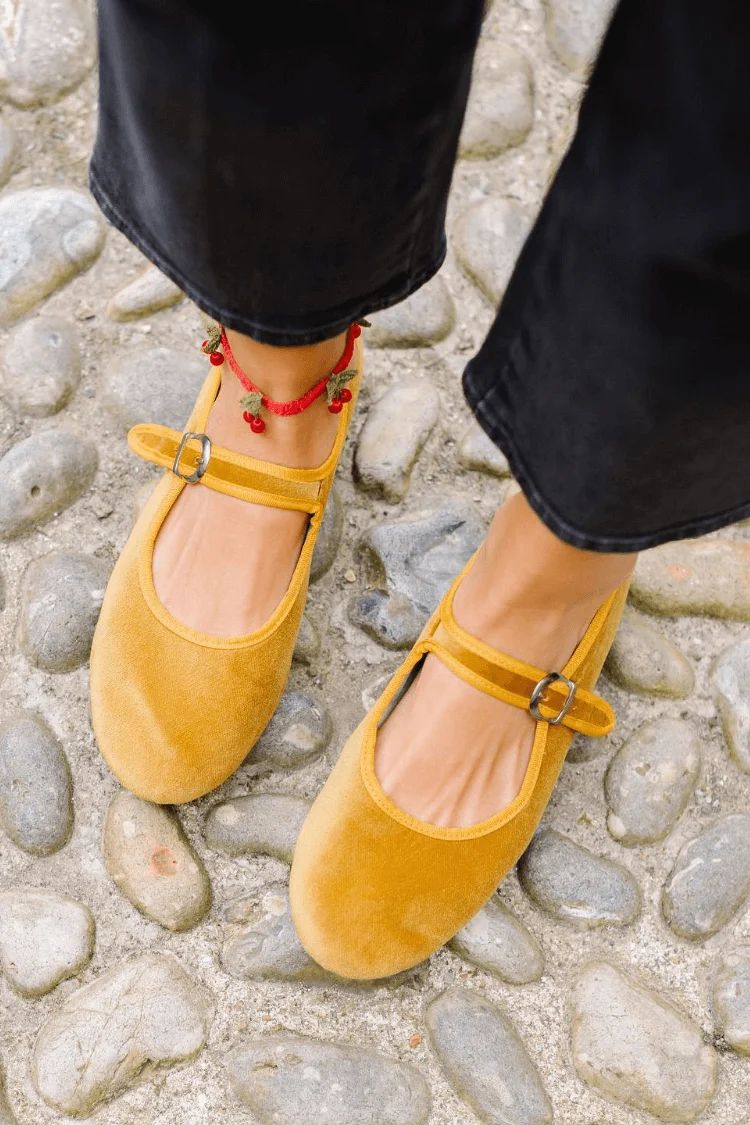 Velvet Flats with Buckled Strap