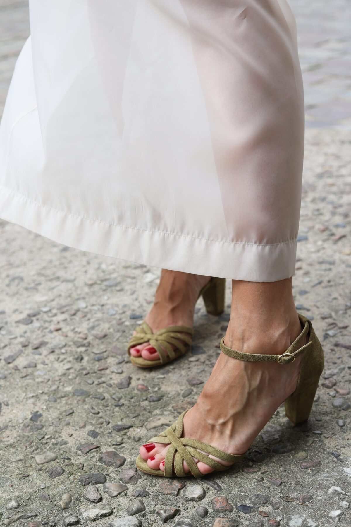 Red Suede Open-Toe Sandals with Crossover Straps