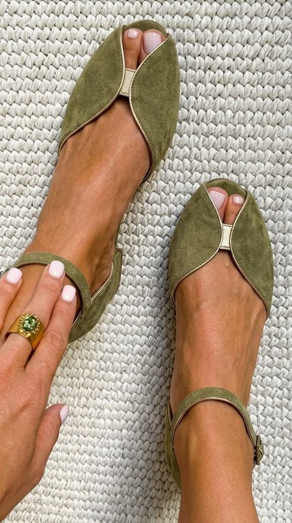 Chic Blue Suede Peep-Toe Flats with Metallic Trim