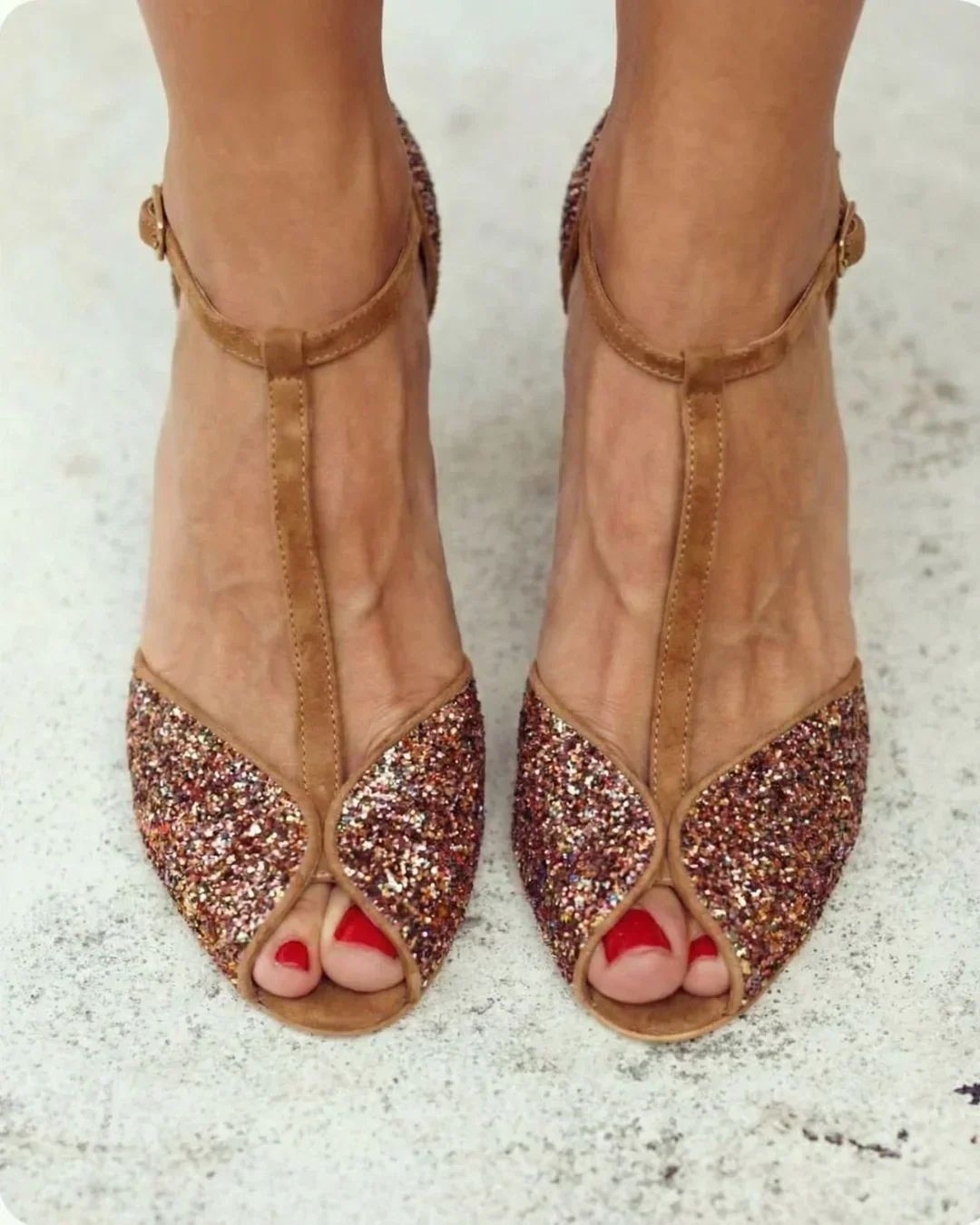 Brown Suede Peep-Toe Sandals with T-Bar Strap and Mid Heel