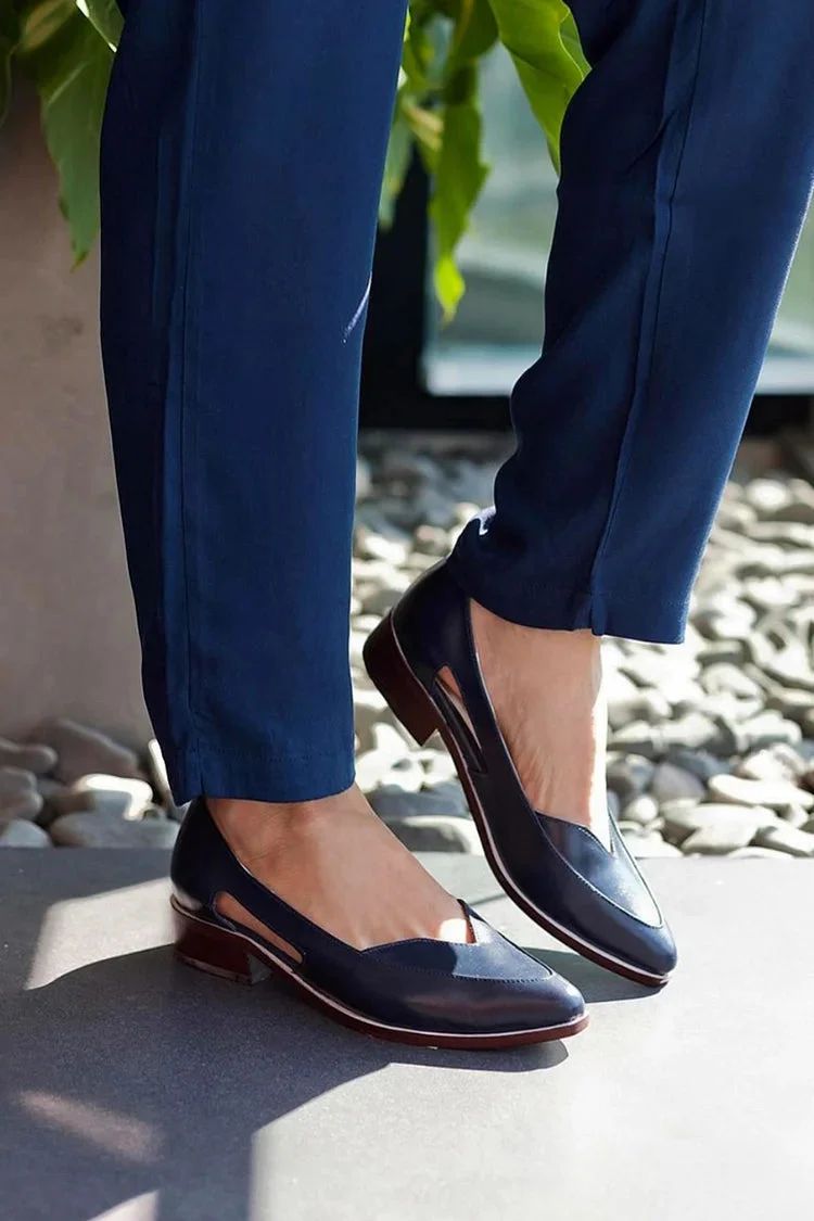 Casual Navy Pointed-Toe Cut-Out Slip-On Flats