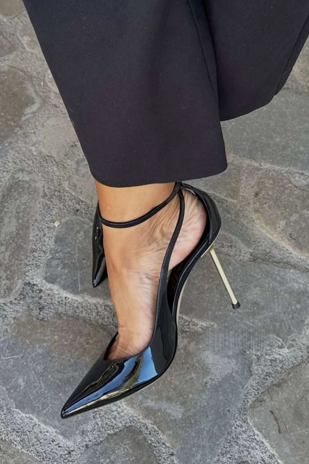 Black Patent Stilettos with Ankle Strap