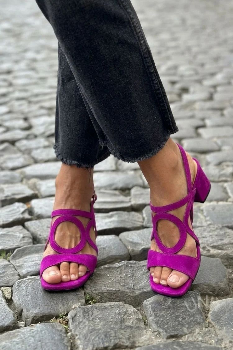 Yellow Cut-Out Square-Toe Slingback Heeled Sandals