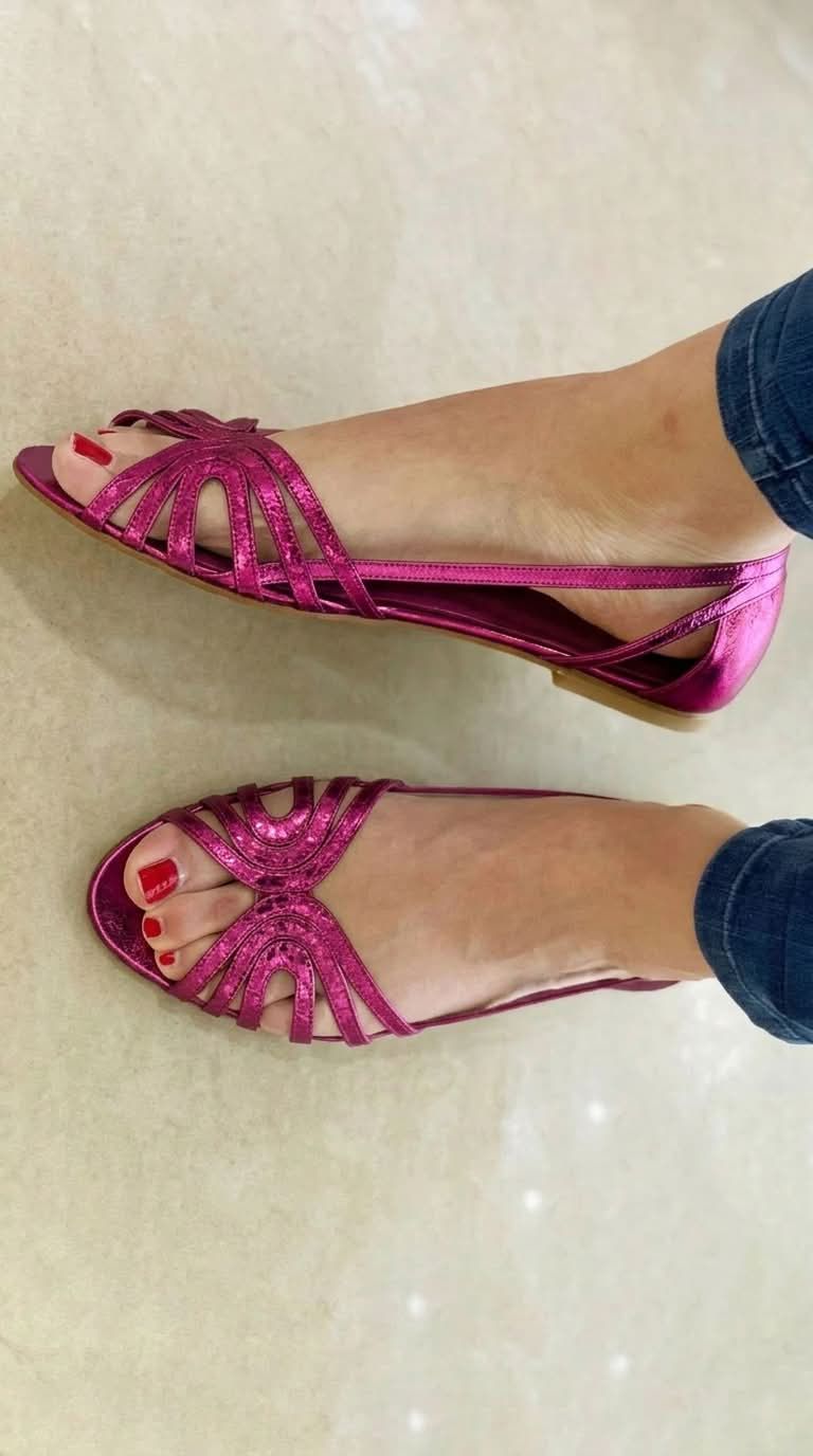 Shiny Metallic Peep-Toe Cut-Out Sandals