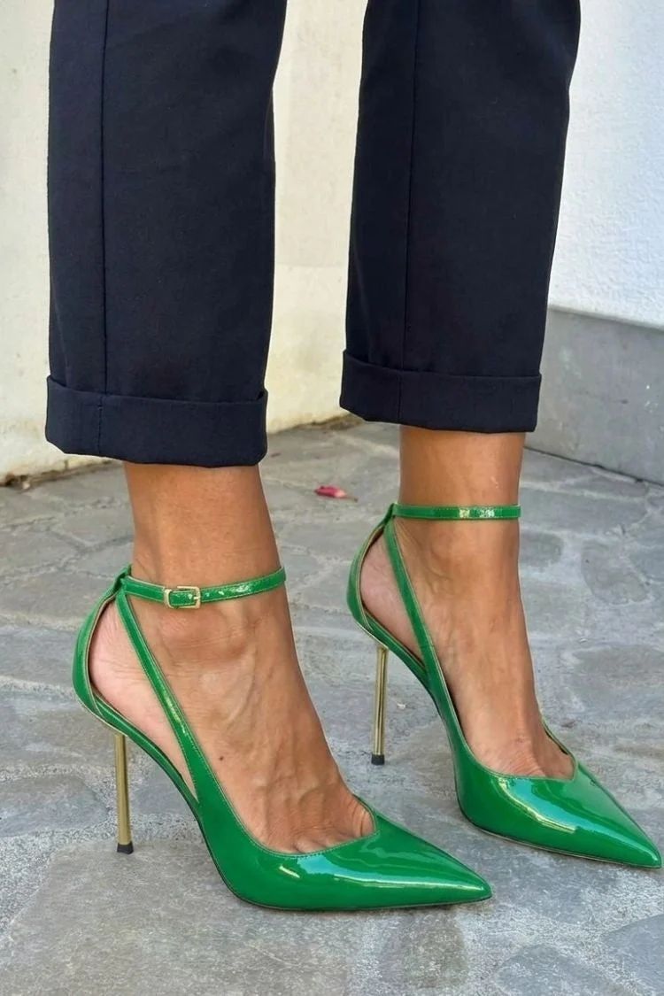 Black Patent Stilettos with Ankle Strap