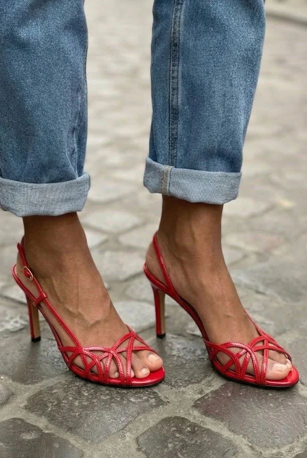 Strappy Open-Toe Slingback Stiletto Sandals with Crossover Straps