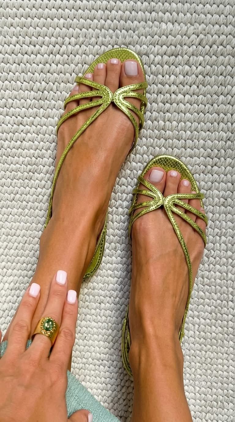 Metallic Snakeskin-Effect Sandals with Embossed Straps