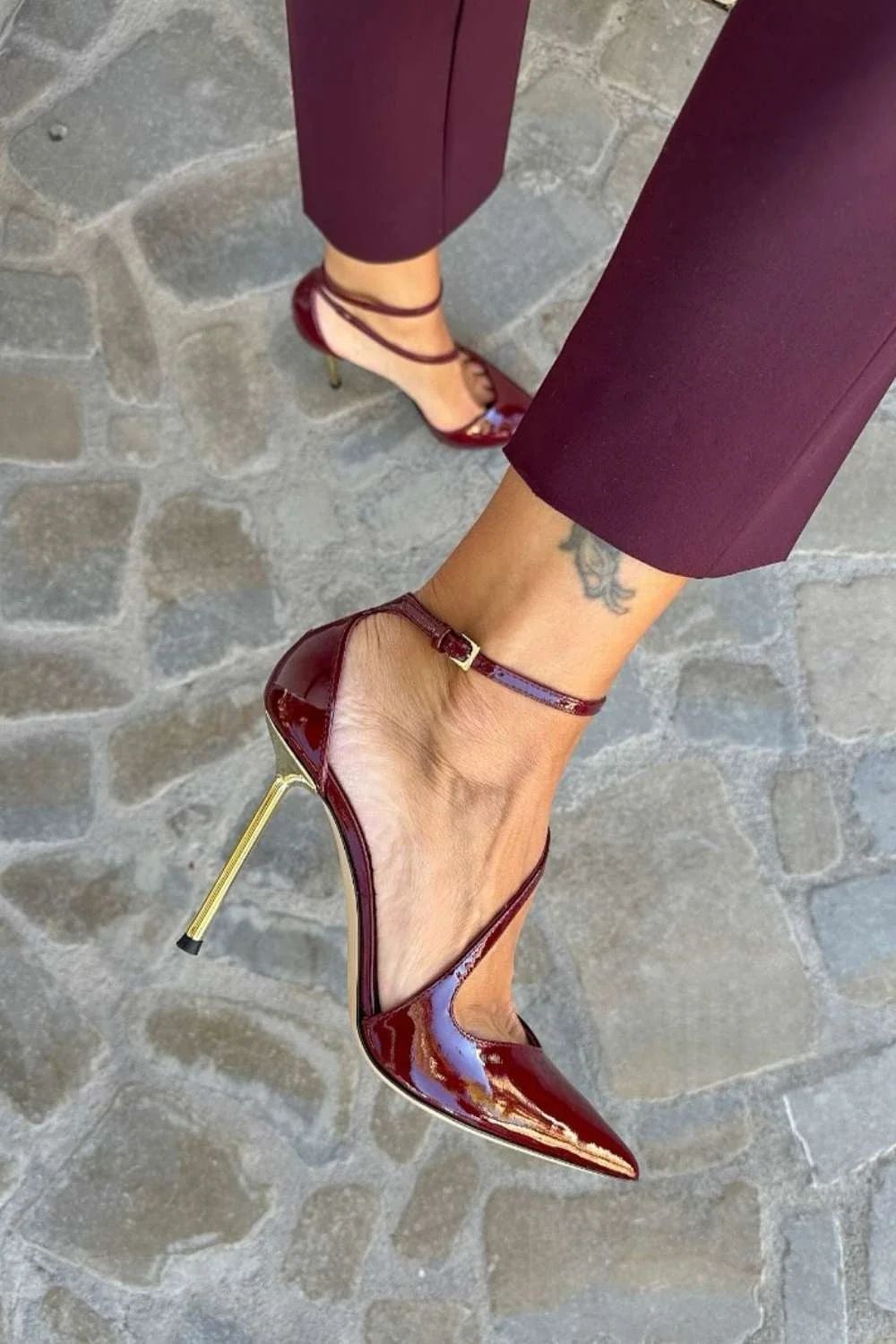 Black Patent Stilettos with Ankle Strap