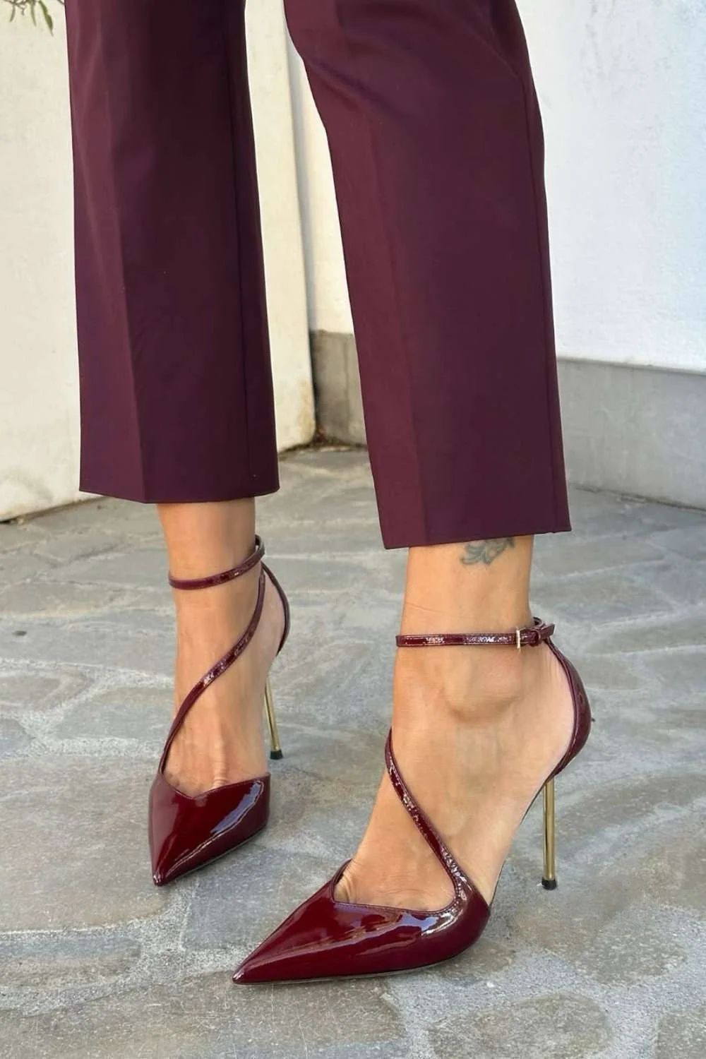 Black Patent Stilettos with Ankle Strap