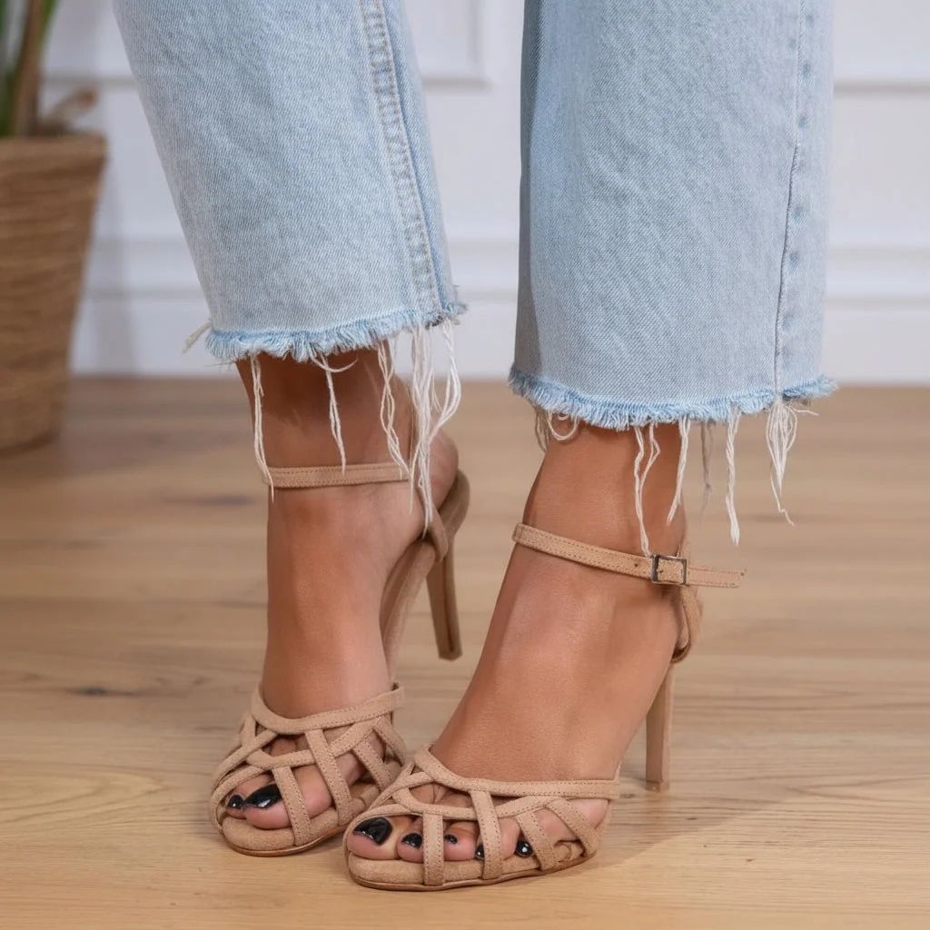 Woven Suede Cut-Out Stilettos with Ankle Strap [Pre-Order]