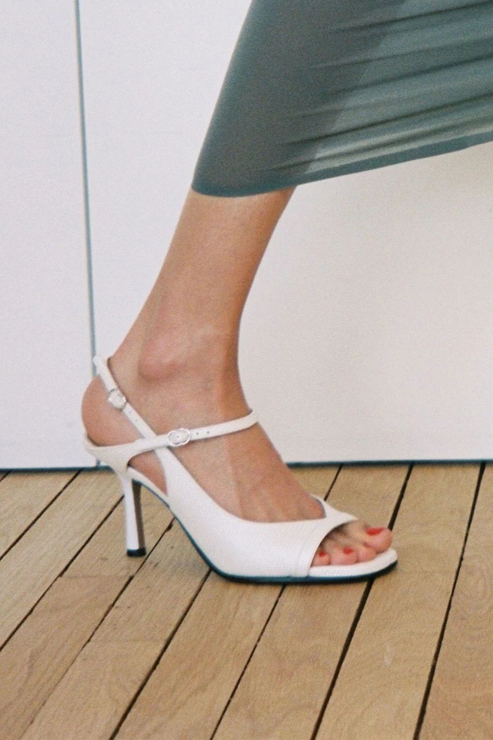 Black Snakeskin-Effect Open-Toe Slingback Stilettos