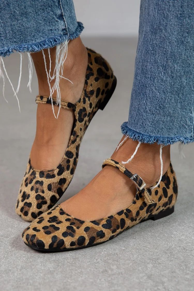 Leopard-Print Flats with Adjustable Strap