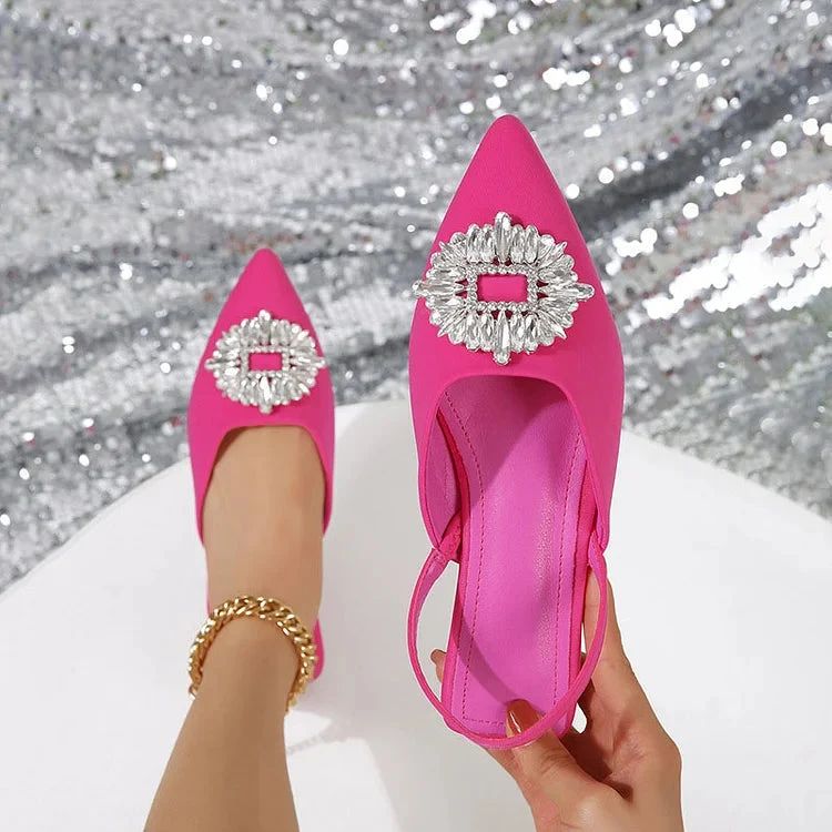 Casual Pointed-Toe Slingback Flats with Diamantes