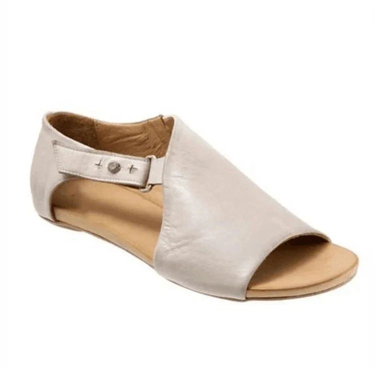 Solid-Colour Asymmetric Peep-Toe Cut-Out Sandals with Buckle Strap