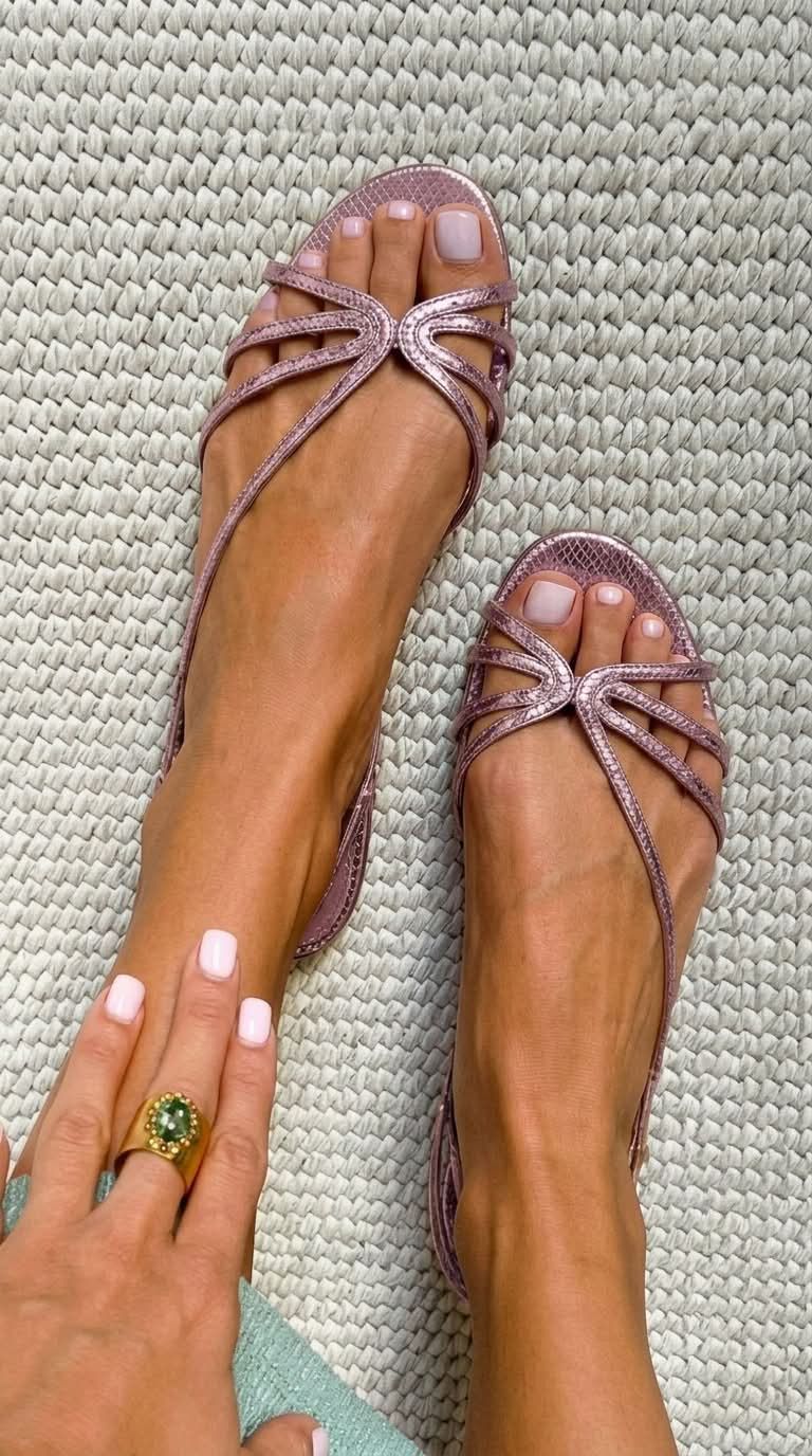 Metallic Snakeskin-Effect Sandals with Embossed Straps