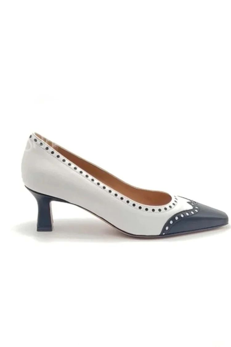 Elegant Colour-Block Pointed-Toe Cut-Out Mid Heels