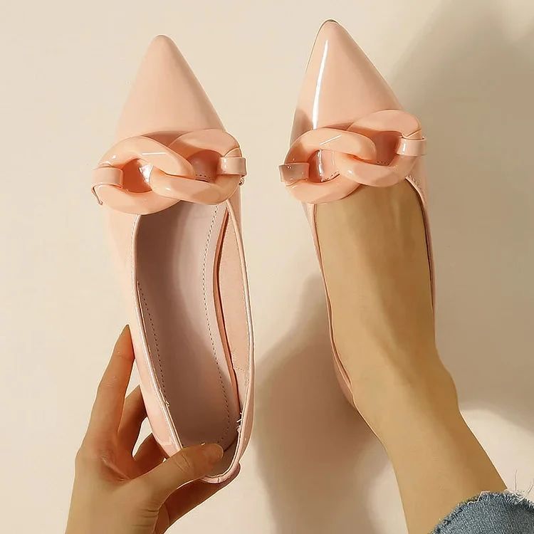 Casual Patent Flats with Decorative Chain
