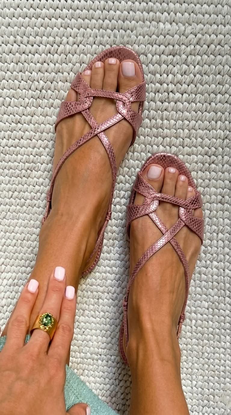 Bronze Snakeskin-Print Sandals with Open Toe and Back Strap