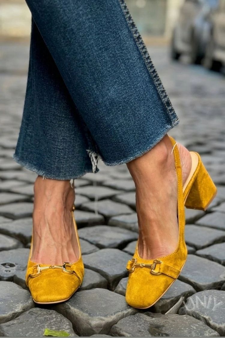 Olive Suede Slingback Block Heels