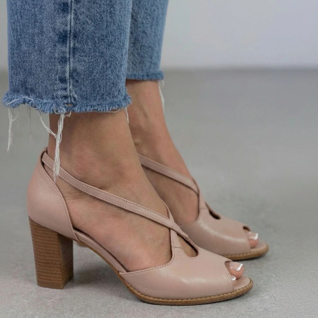 Elegant Powder Pink and Pink Open-Toe Block-Heel Sandals with Crossover Straps