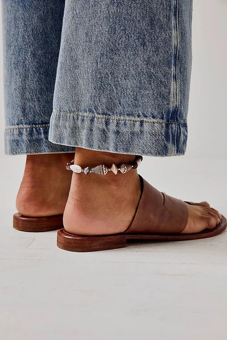 Simple Brown Asymmetric Cut-Out Sandals with Toe Loop