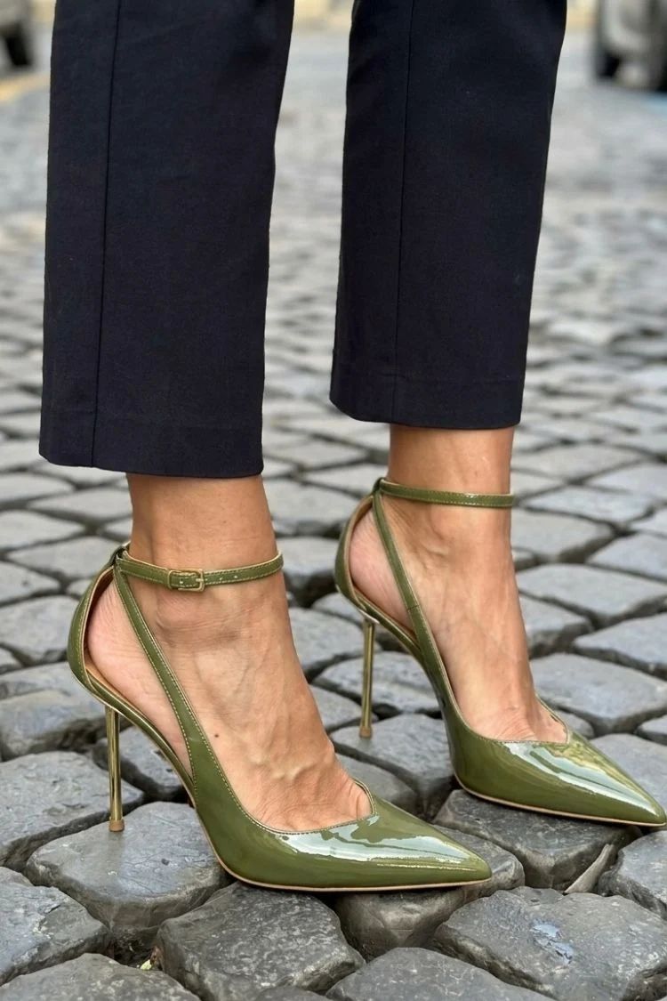Black Patent Stilettos with Ankle Strap