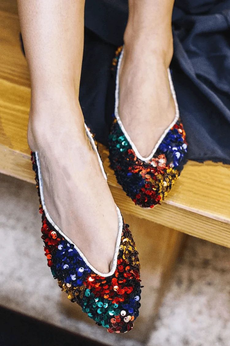 Multicolour Slip-On Flats with V-Cut [Pre-Order]