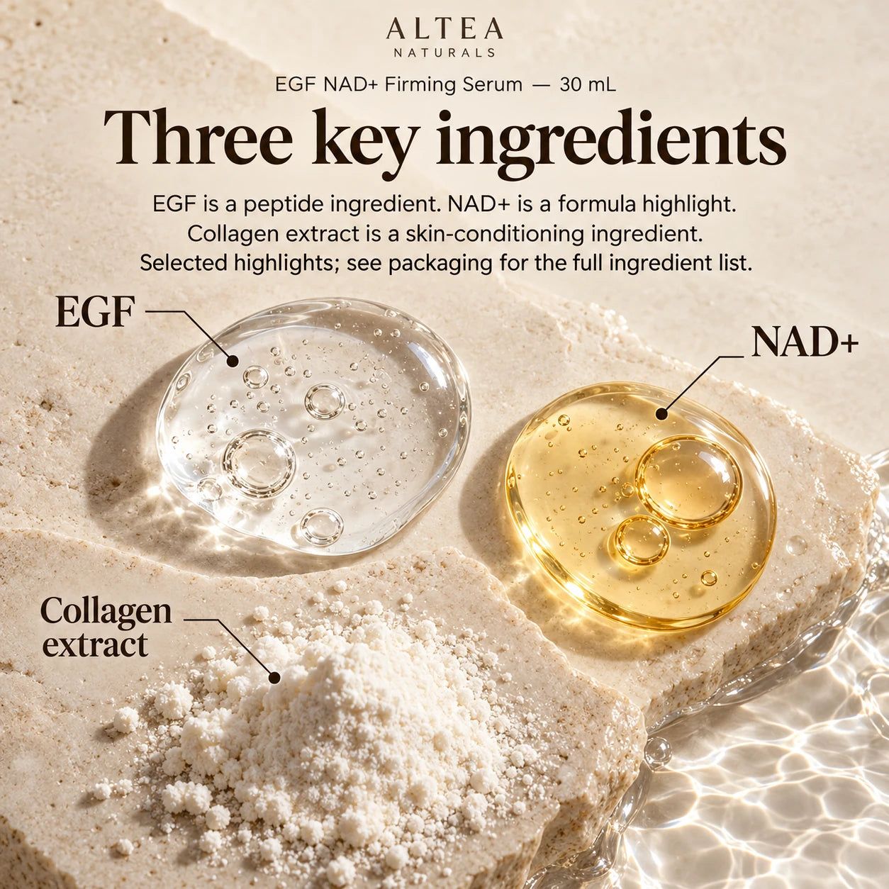Altea Naturals® EGF NAD+ Firming Serum — 30 mL — Ingredients and formula