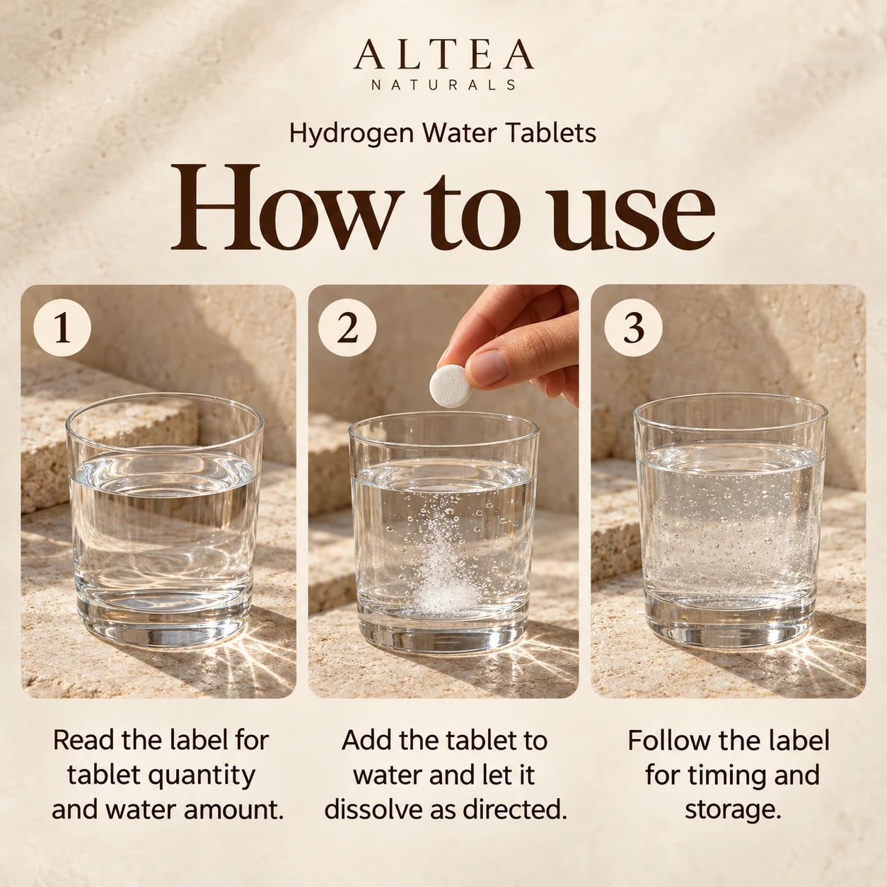 Altea Naturals® Hydrogen Water Tablets — How to use