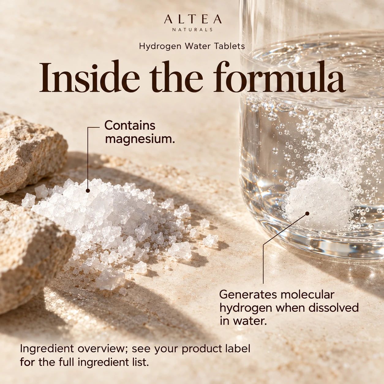 Altea Naturals® Hydrogen Water Tablets — Ingredients and formula