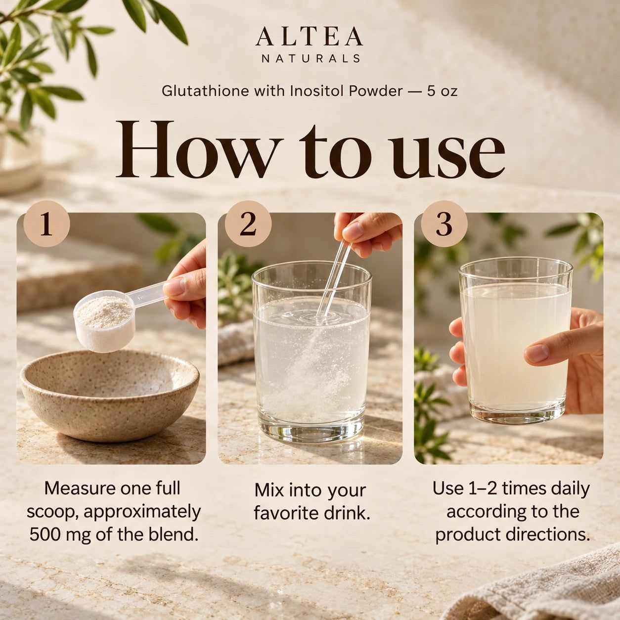 Altea Naturals® Glutathione with Inositol Powder — 5 oz — How to use