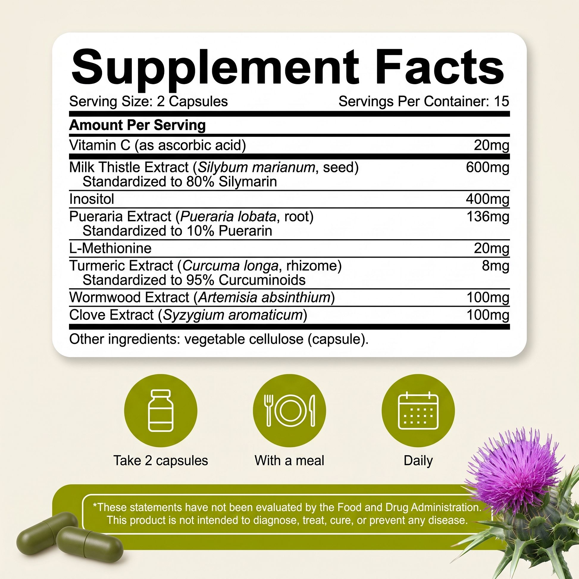 Veyola Supplement Facts: serving size 2 capsules
