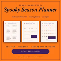 Halloween Wall Art Set of 3, Spooky Boho Prints, Bucket List & Planner