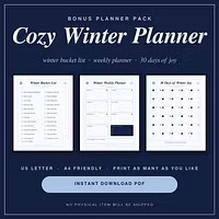 Winter Wall Art Set of 3, Cozy Winter Printable Decor, Boho Winter Prints, Winter Bucket List & Planner Bundle, Instant Download
