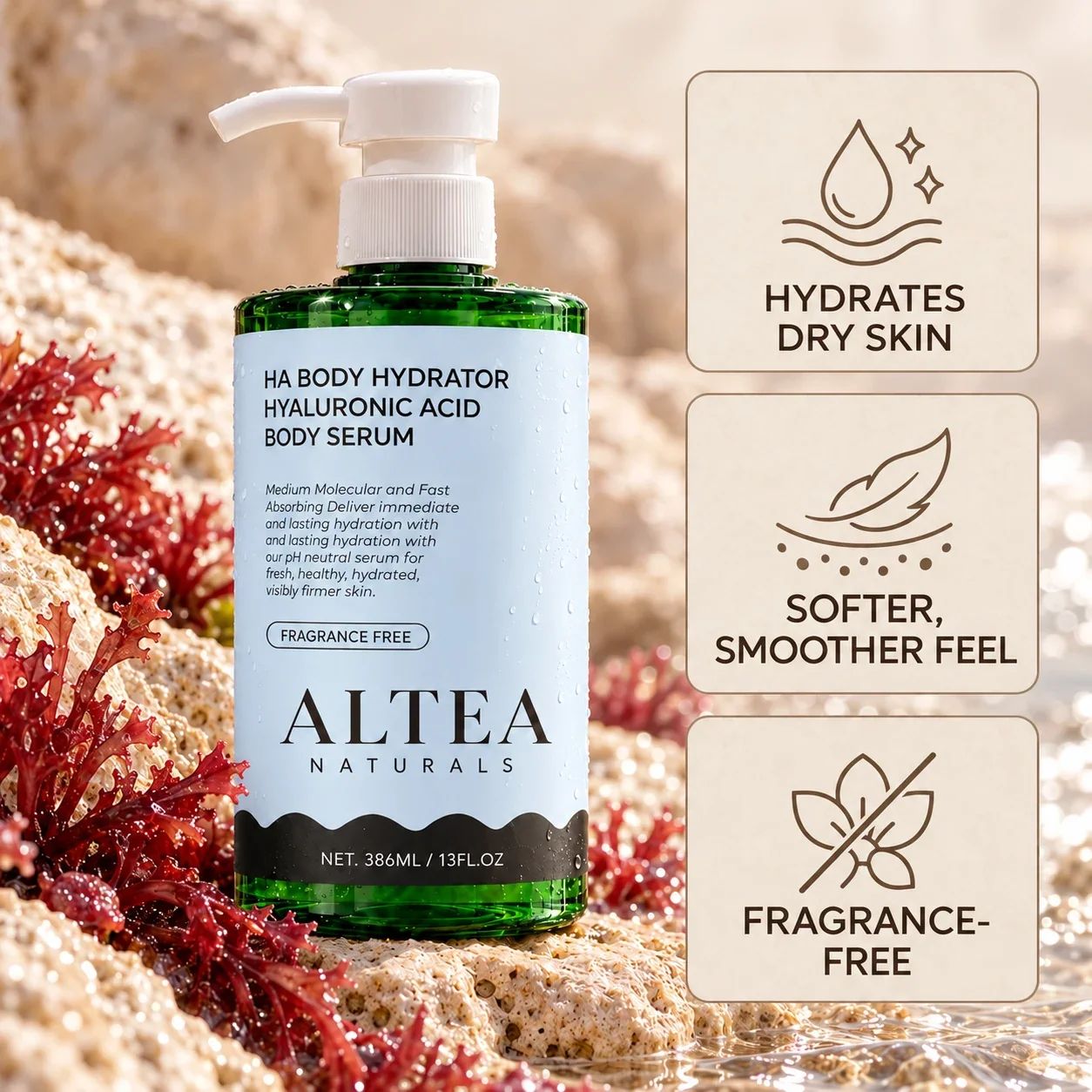 Altea HA Body Serum — Altea label-matched packaging and product highlights